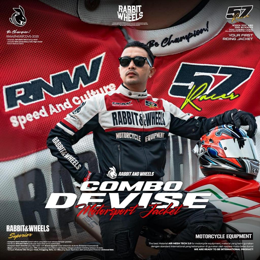 Jaket Riding Rabbit and Wheels Combo Devise Crimson Red