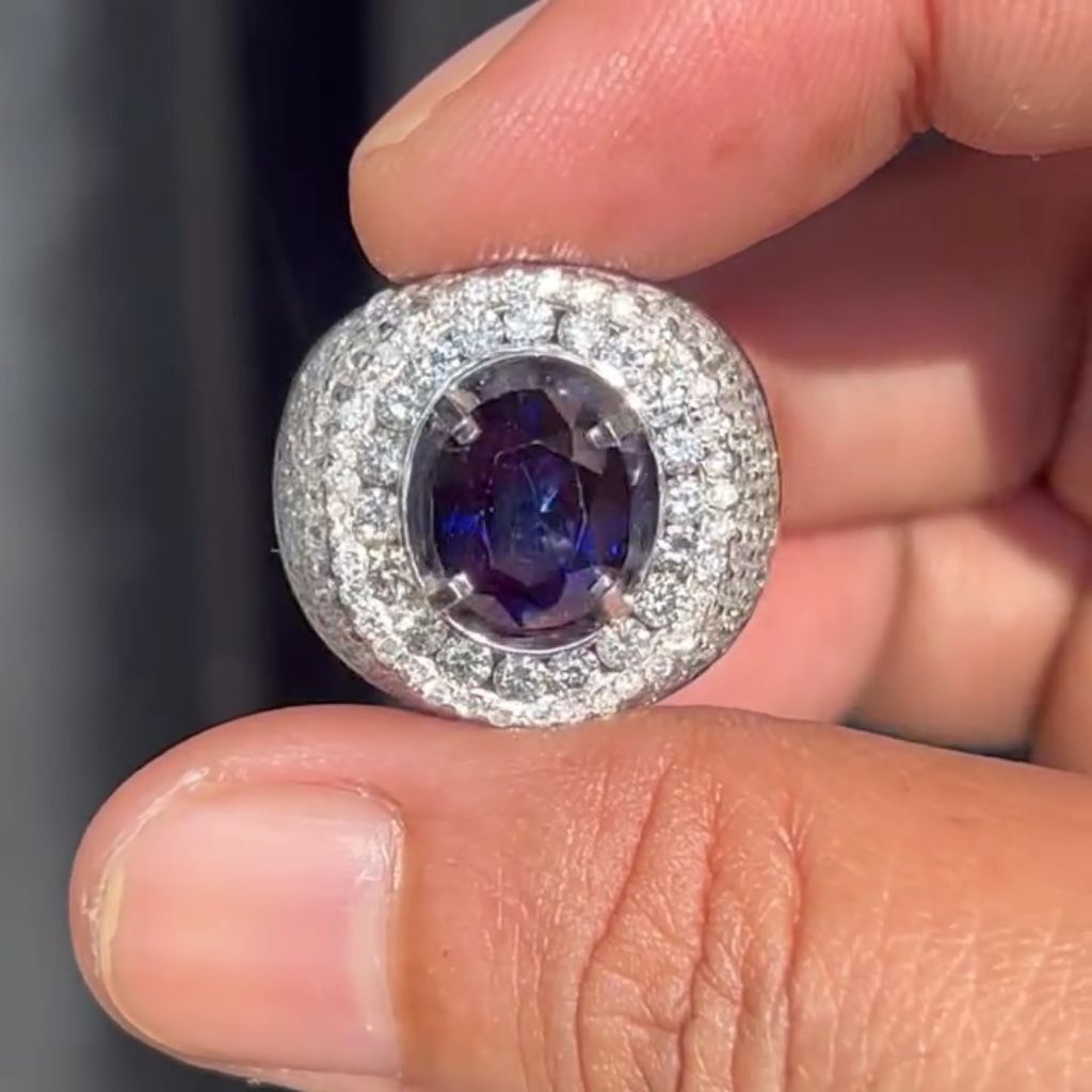 cincin permata blue sapphire ring emas berlian