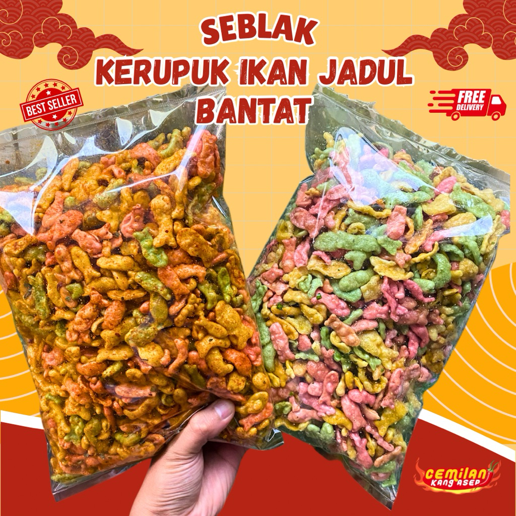 KERUPUK SEBLAK  IKAN JADUL BANTET pedas Asin gurih daun jeruk Chili oil Snack Food Makanan Kering