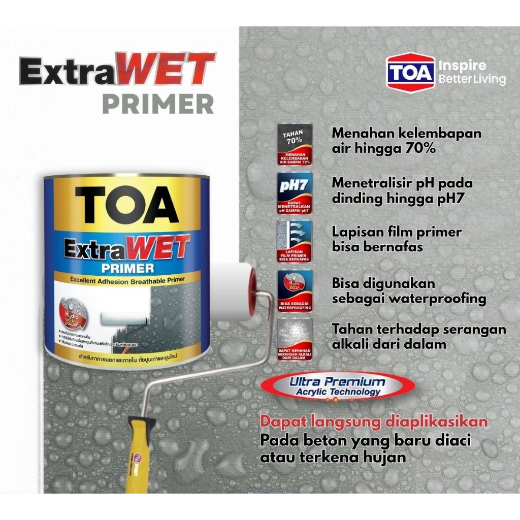 TOA Cat TOA EXTRA WET Primer anti dasar dengan Hydro Block Power dan Adhesi yang Baik