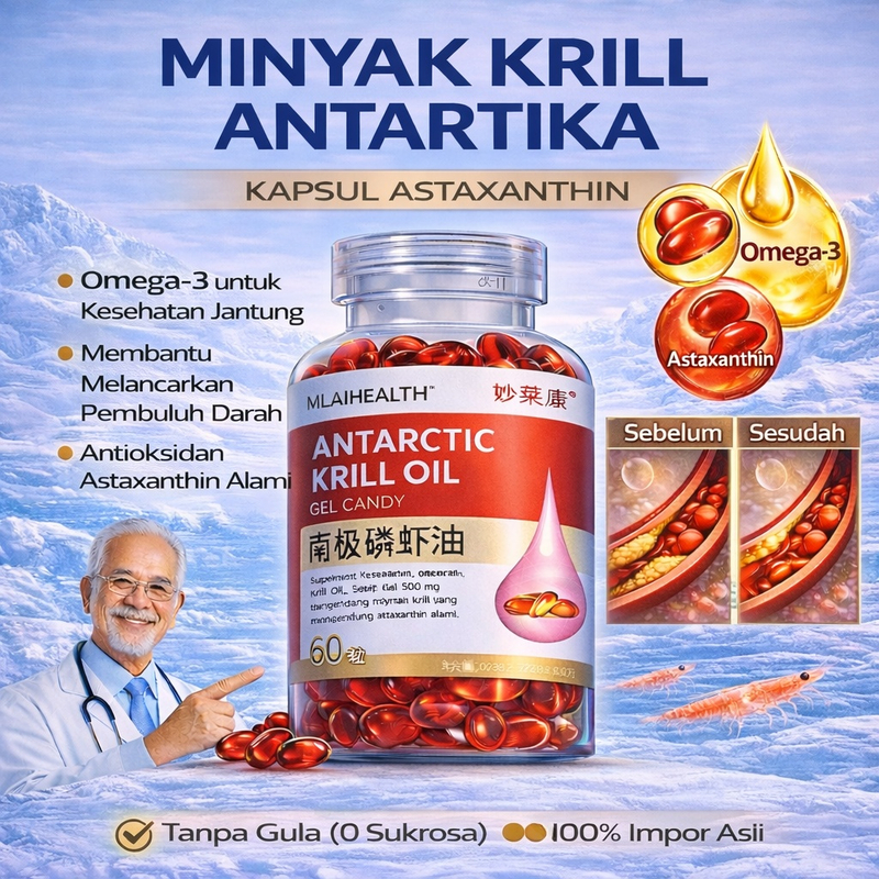 Original Beli 1 gratis 1 Minyak Krill Antartika (60 Kapsul) Kapsul Astaxanthin Kapsul Astaxanthin