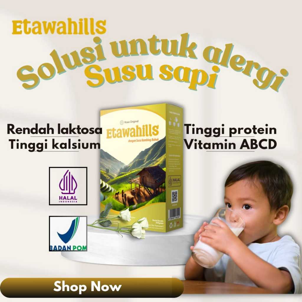 Solusi Alergi Susu Sapi | Etawahills Susu Kambing Bubuk | Tinggi Kalsium Untuk Tulang, Gigi | 200g