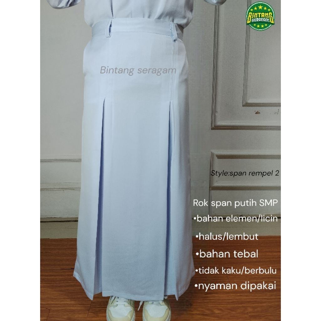 Rok seragam Span putih SMP/MTS bahan elemen licin
