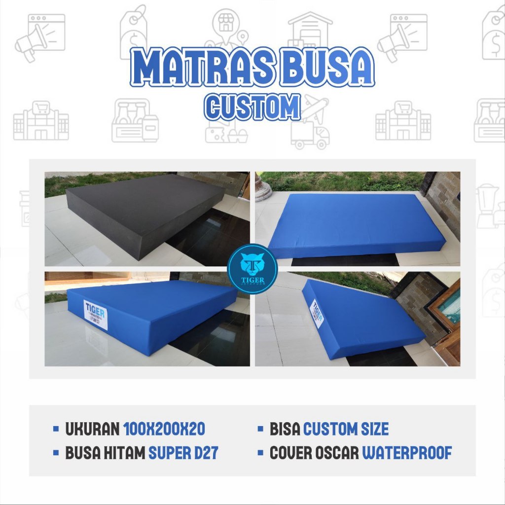 TIGER JAYA Matras Serbaguna Ukuran 200x100x20 cm Busa Hitam Density 27 Padat Tahan Lama Garansi 15 T