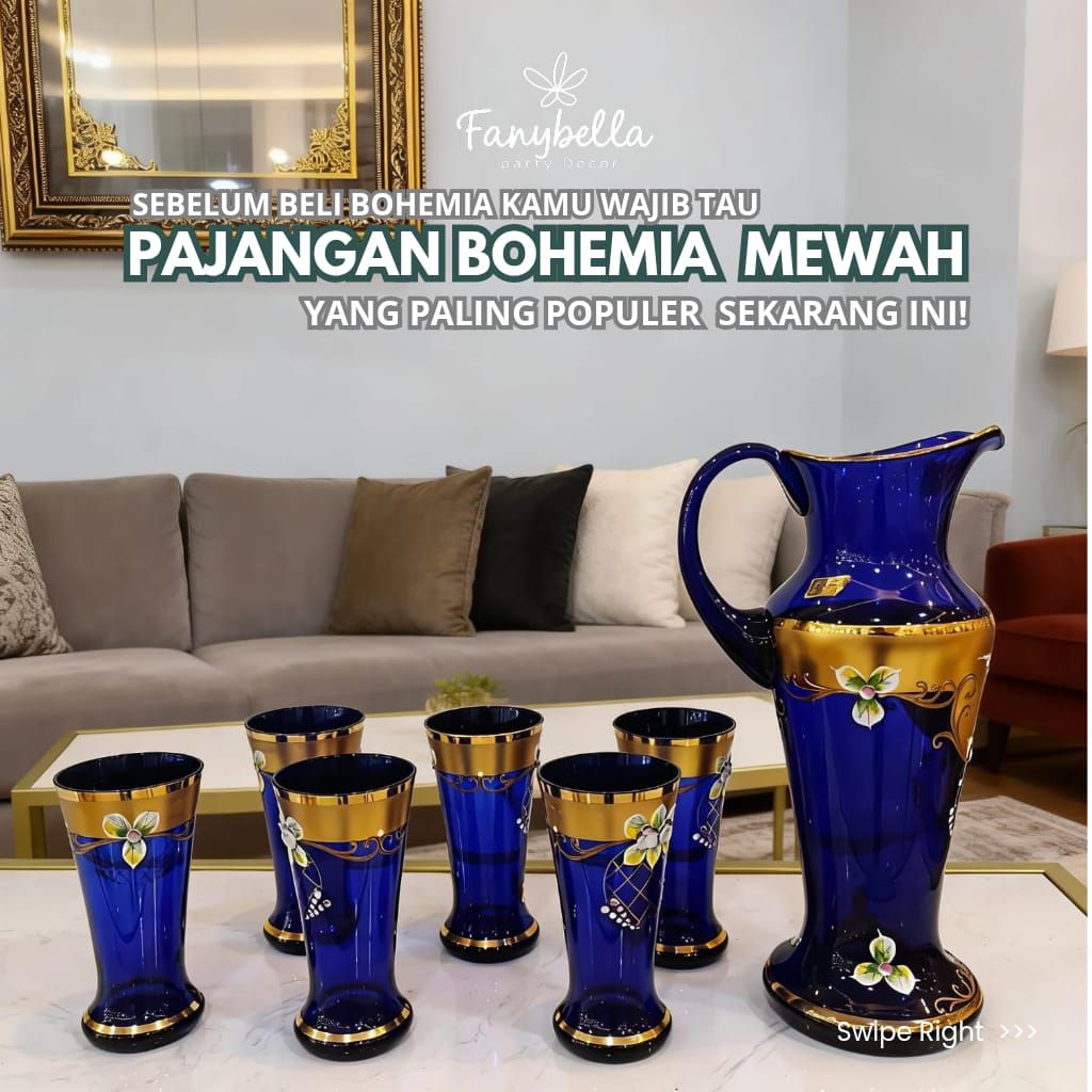 PAJANGAN KRISTAL BOHEMIA BIRU TUA MEWAH IMPORT