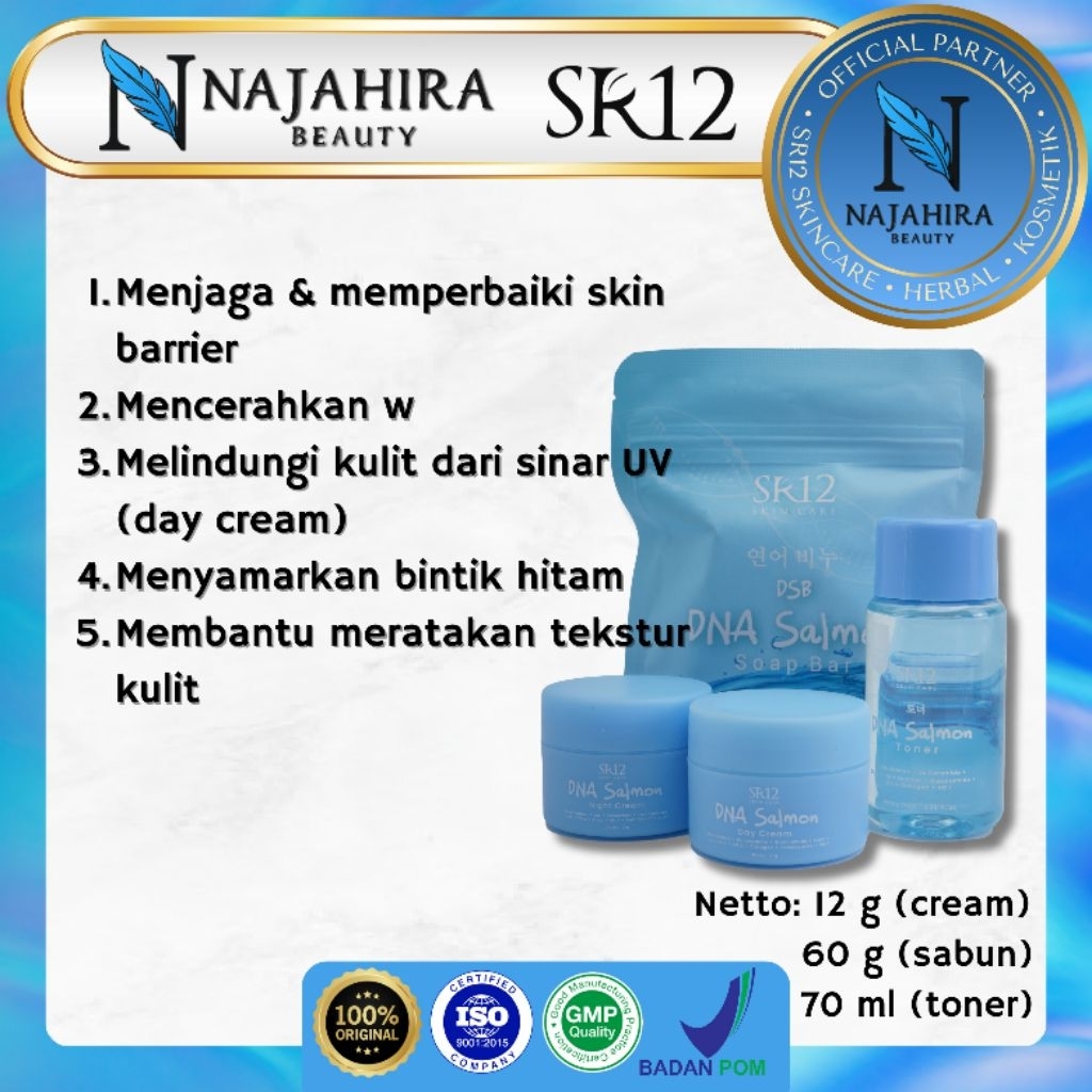 SR12 DNA Salmon Paket Skincare 4in1 – Skincare Glowing | Cream Pemutih Halal | Atasi Flek Hitam
