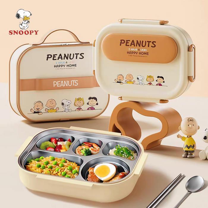 Set Kotak Makan + Tas Snoopy Original Peanuts Lunch Box Kotak Bekal Nasi Lauk Salad Sayur Makanan Mi