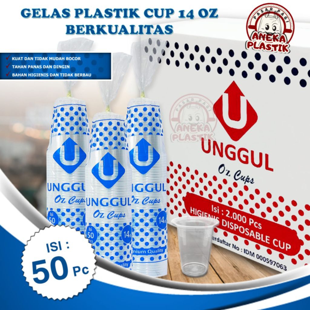 GELAS CUP DATAR 16oz-14oz-12oz MERK UNGGUL TEBAL - 1 ROLL ISI 50