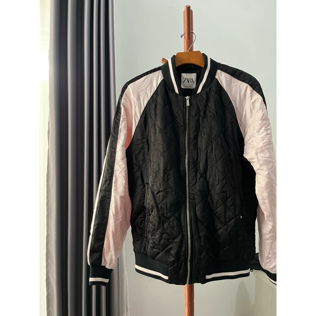 Jaket Zara bomber varsity pria black hitam