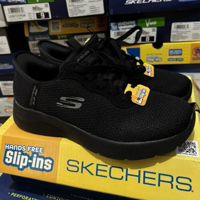 Sepatu Skechers Full Black Slip On Tali Original