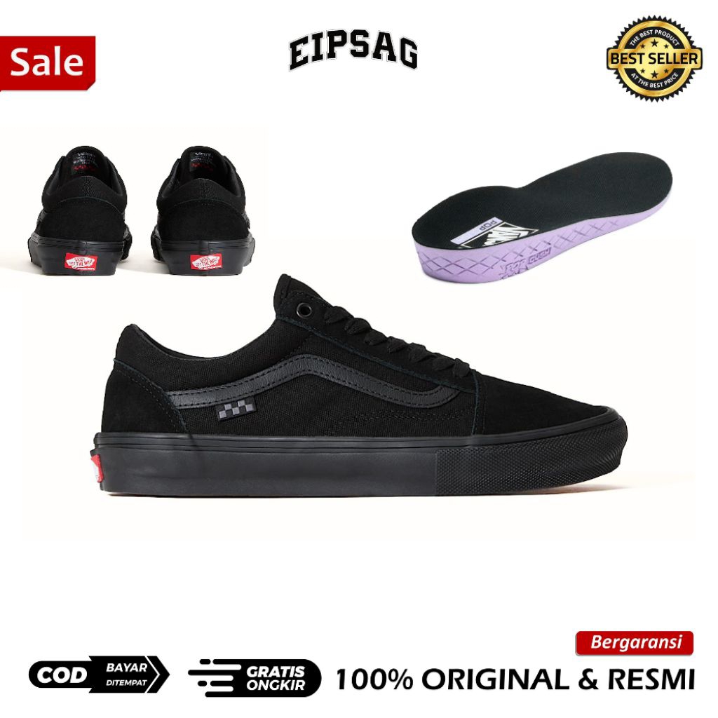 Vans Skate Old Skool Black Black ORIGINAL RESMI