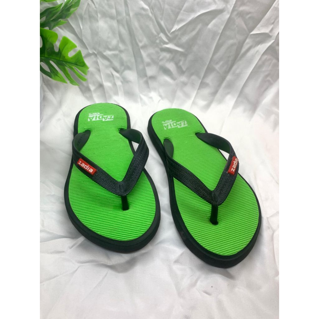 sandal japit anak zadia kids premium bahan spon eva motif garis oval hijau-hitam
