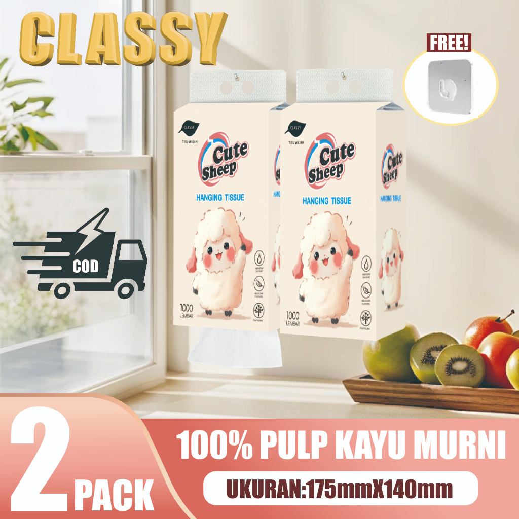 [2 pack+gratis1 hook],CLASSY Tisu Gantung Tebal, 3 lapis900 lembar, tisu wajah halus, tisu lembut un