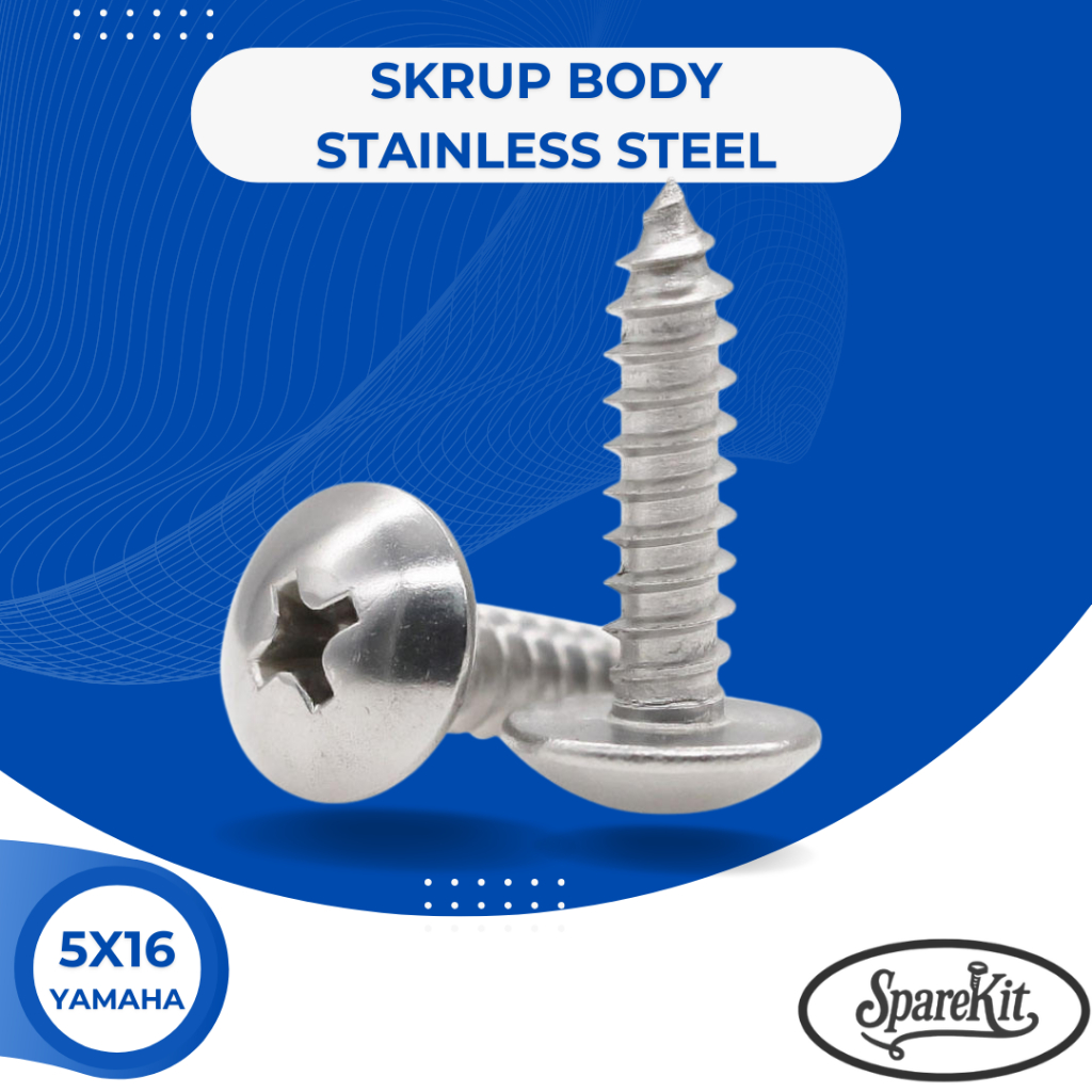SKRUP BODY / BAUT BODY MOTOR YAMAHA 5x16 STAINLESS STEEL