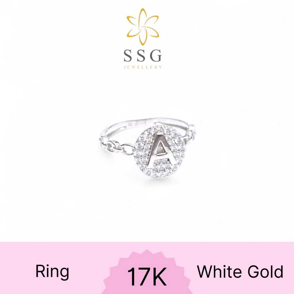 Cincin Bulat Permata Inisial Huruf A White Gold / Emas Putih 17K - SSG JEWELLERY