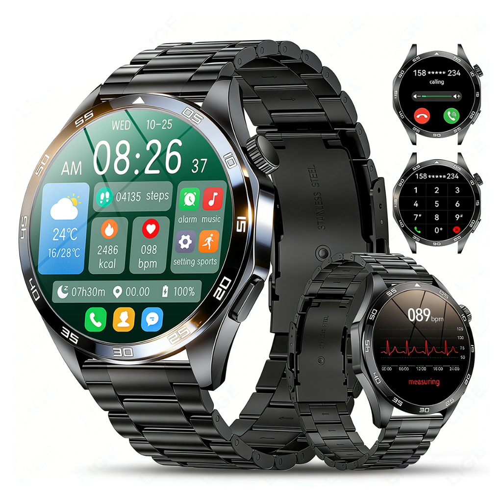 LIGE Smart Watch Pria Layar AMOLED Panggilan Bluetooth Tahan Air Olahraga Luar Ruangan SmartWatch Pr