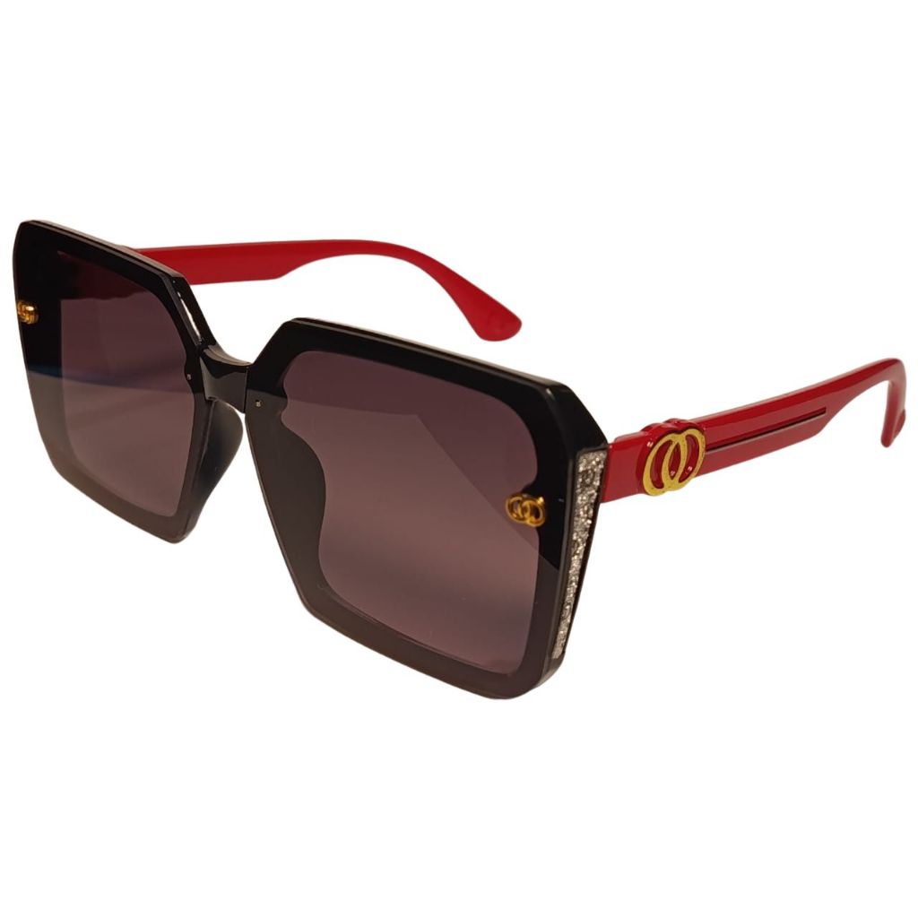 Kacamata Hitam Pria Wanita Frame Kotak Merah - Gaya Vintage, Desain Elegan 8002