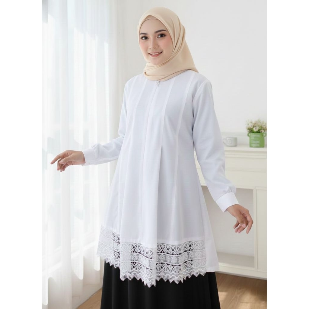 Blouse Putih Renda Atasan Putih Renda Depan Niava