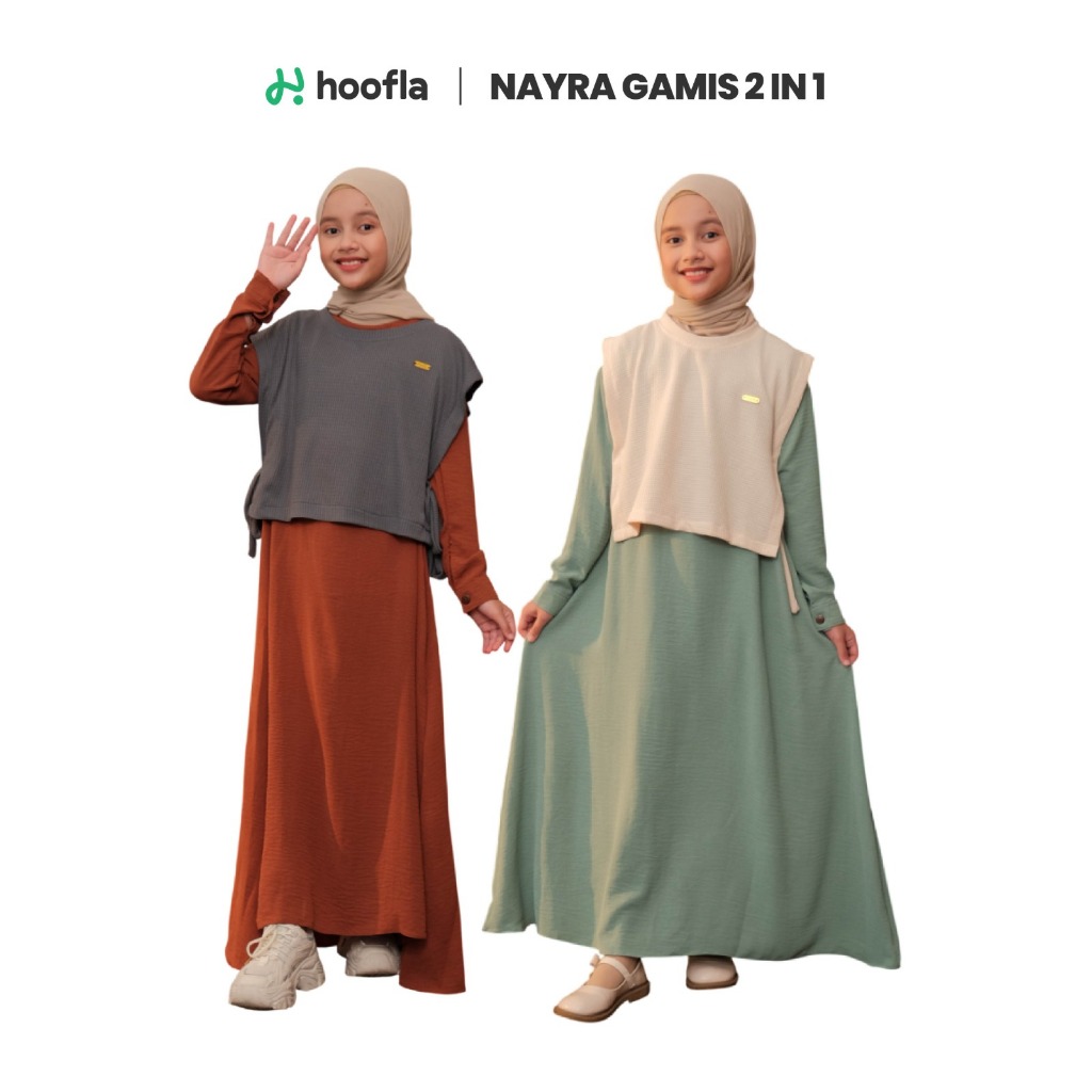 Nayra Gamis 2 in 1 |Dress Anak | Baju Anak Perempuan | Gamis Anak dan Outer Anak | HOOFLAKIDS | HOOF