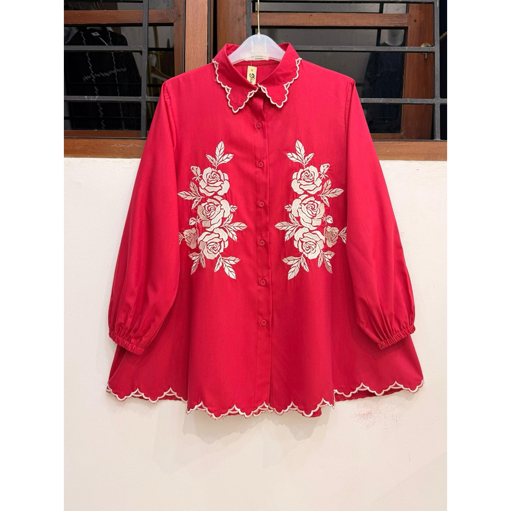 KEMEJA  STRIP LINEN PREMIUM BORDIR MIX TOYOBO ZIZI TOYOBO BORDIR , TANGAN BORDIR FUL KANCING ,  MADI