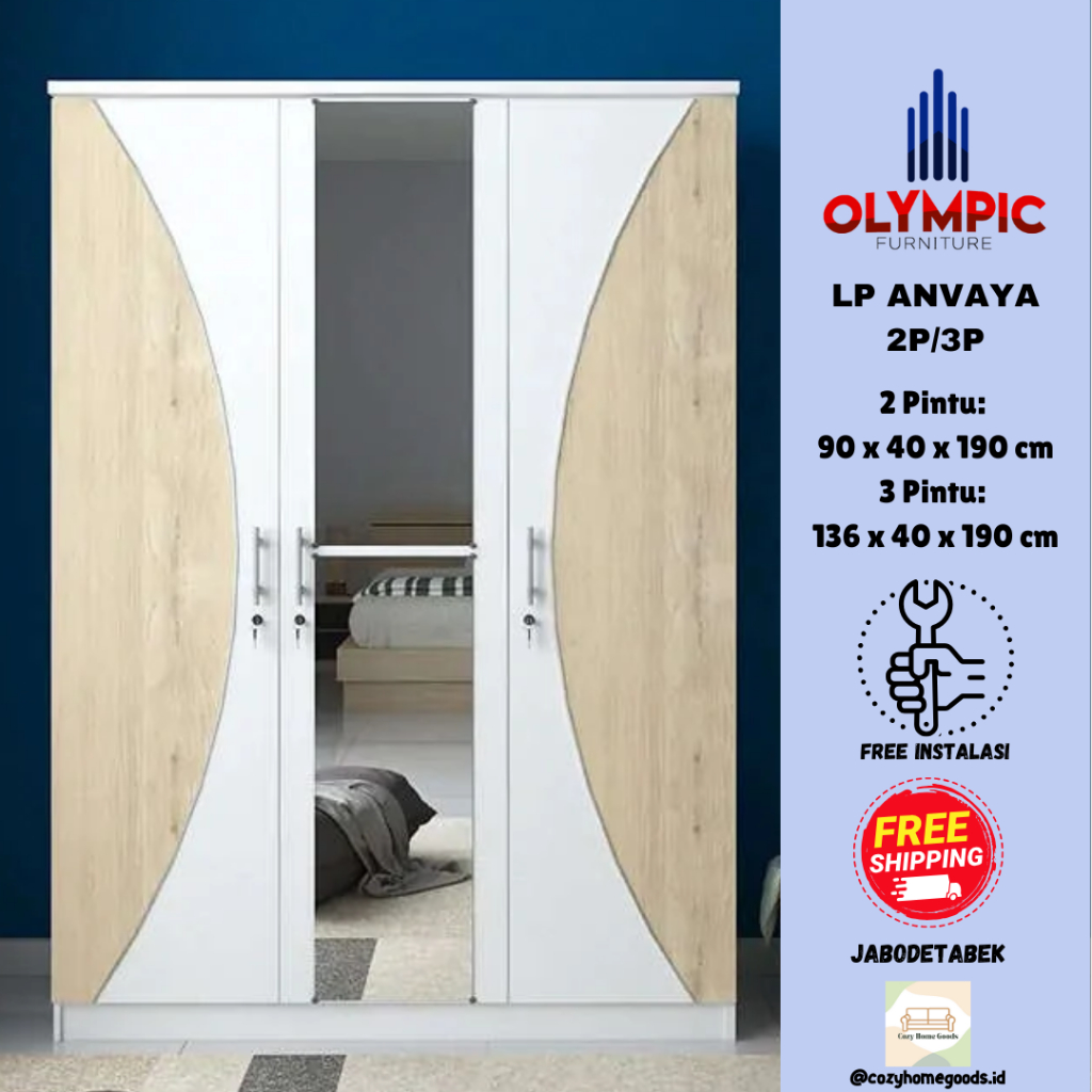 Lemari Pakaian - Olympic ANVAYA 2/3 Pintu - Furniture - Lemari Baju - Wardrobe - Pintu Swing Ayun - 