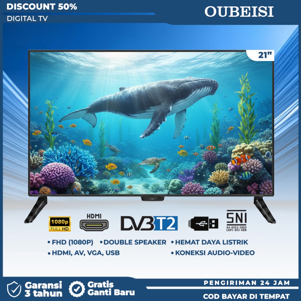 OUBEISI  TV Digital TV 21/22 Inch TV LED FHD Televisi-Garansi 3 Tahun