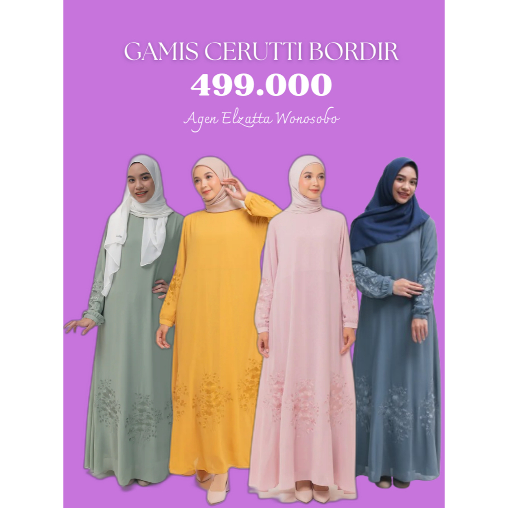Elzatta Gamis Cerutti Bordir Gamis Wanita Bahan Chiffon Bordir furring kaos polos