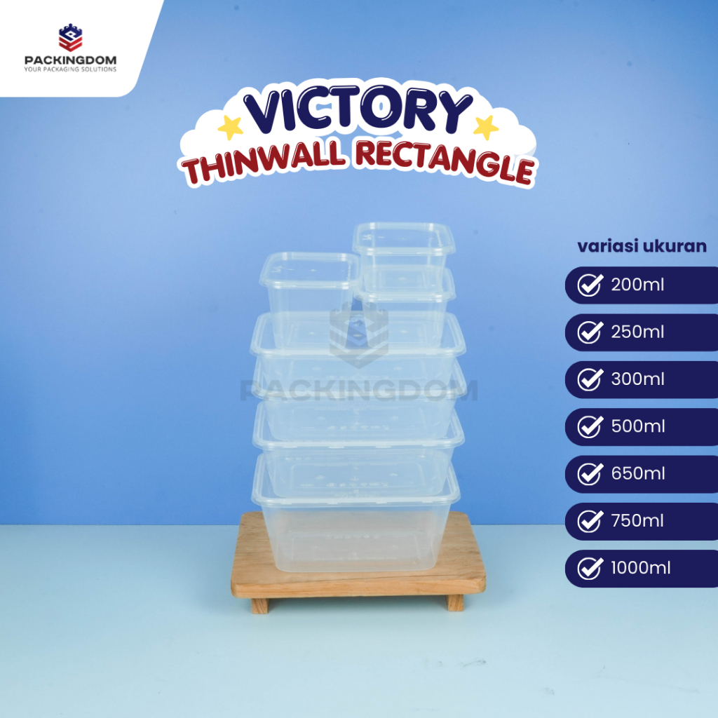 Thinwall Rectangle 200ml - 250ml - 300ml Victory Dengan Tutup / Kotak Makan Plastik Rectangle / Thin
