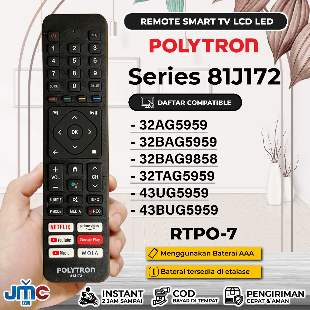 Remote Smart TV Android Polytron Smart 81J172 81J208 PLD 32AG5959 32BAG5959 32BAG9858 32TAG5959 43UG