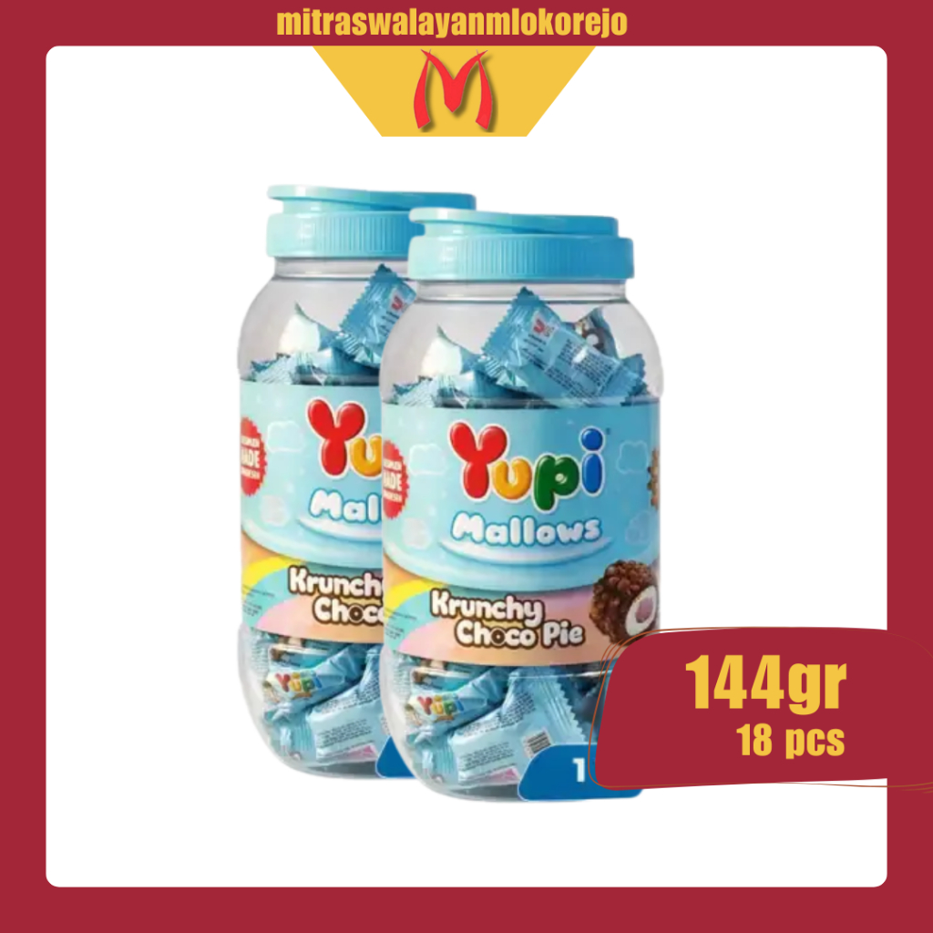 Yupi Mallows Krunchy Choco Pie 144 gr isi 18 pcs | Marshmallow Salut Cokelat