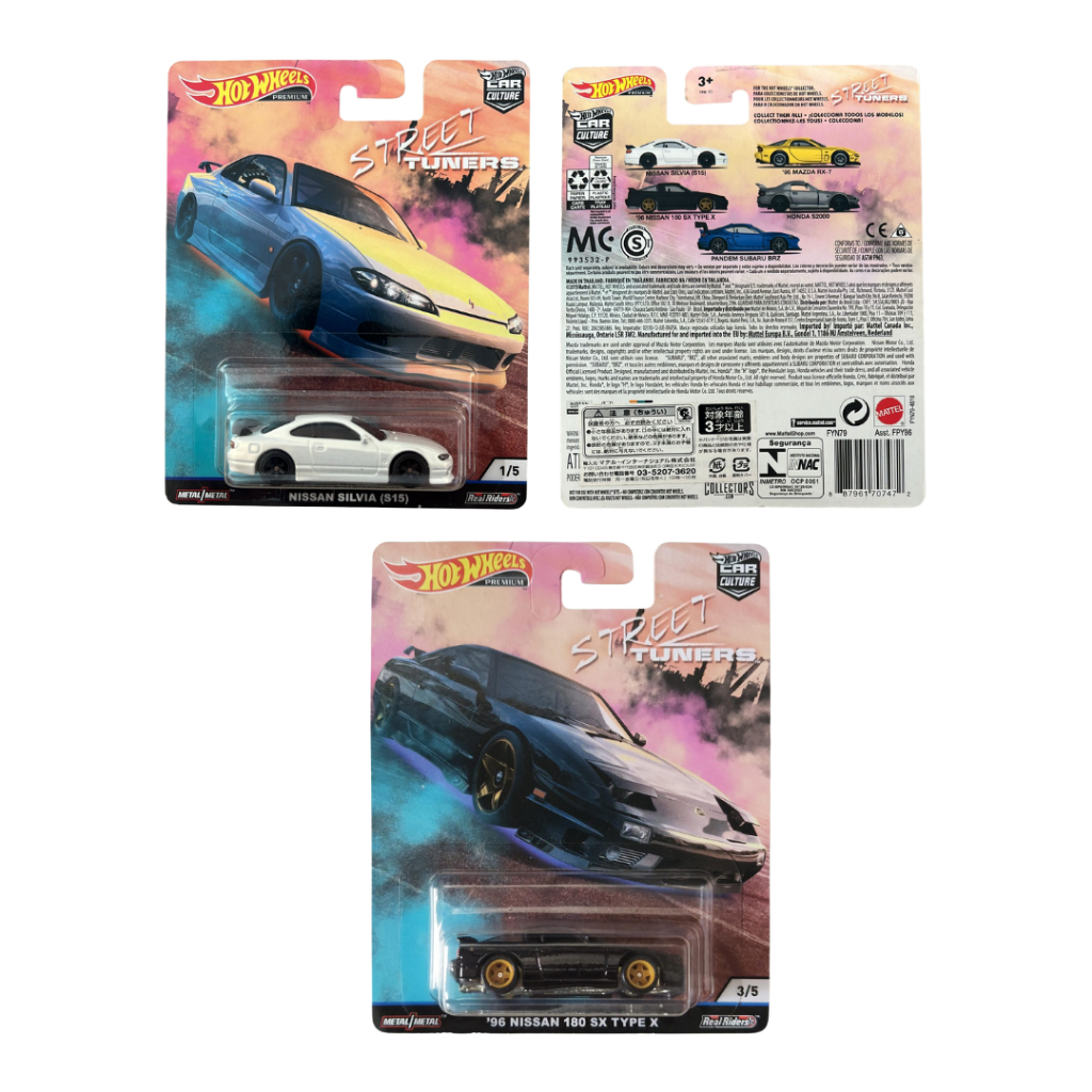 Hotwheels Premium Car Culture White Nissan Silvia (S15), Black Nissan 180SX Street Tuners Japanese S