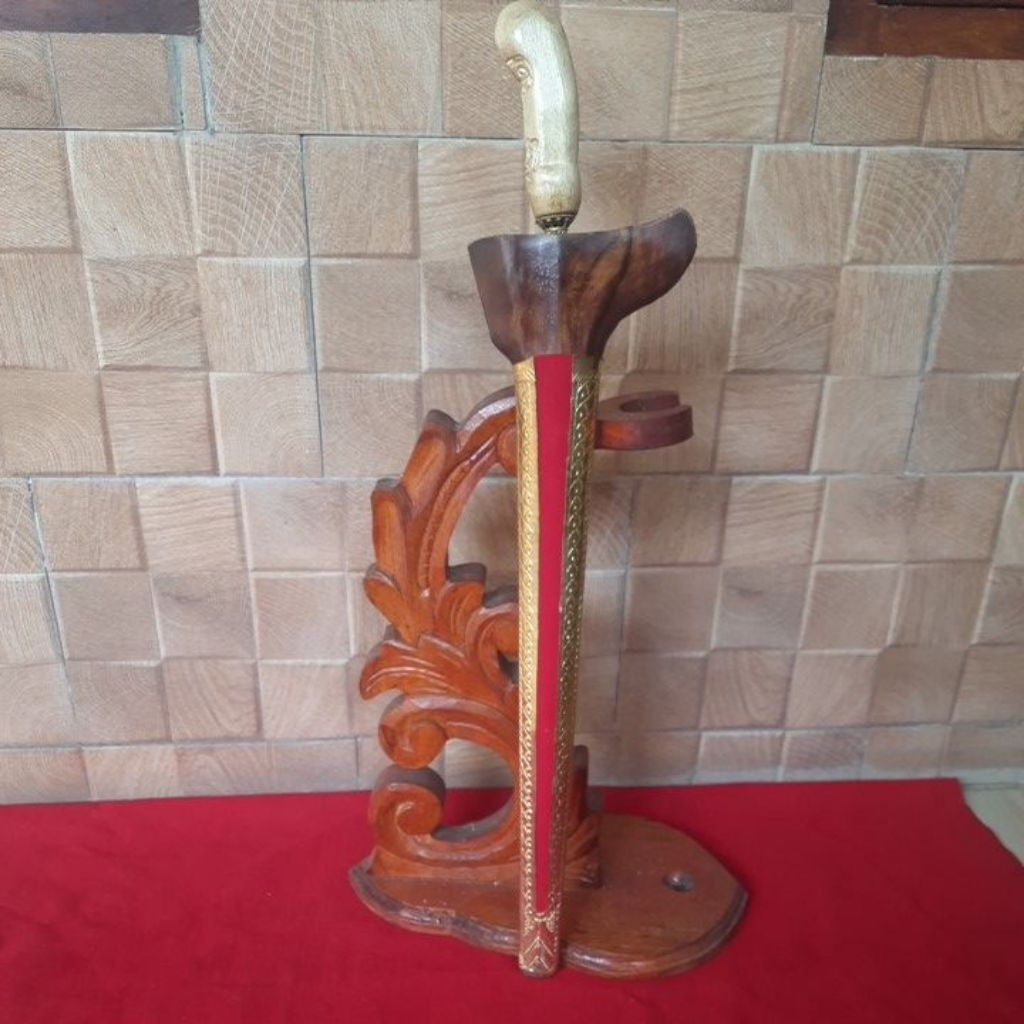 Keris Omyang Jimbe/Putut Kembar Ngemut Kuningan Luk 11,Sepuh,Pamor Ngulit Semongko Relief Aksara Jaw