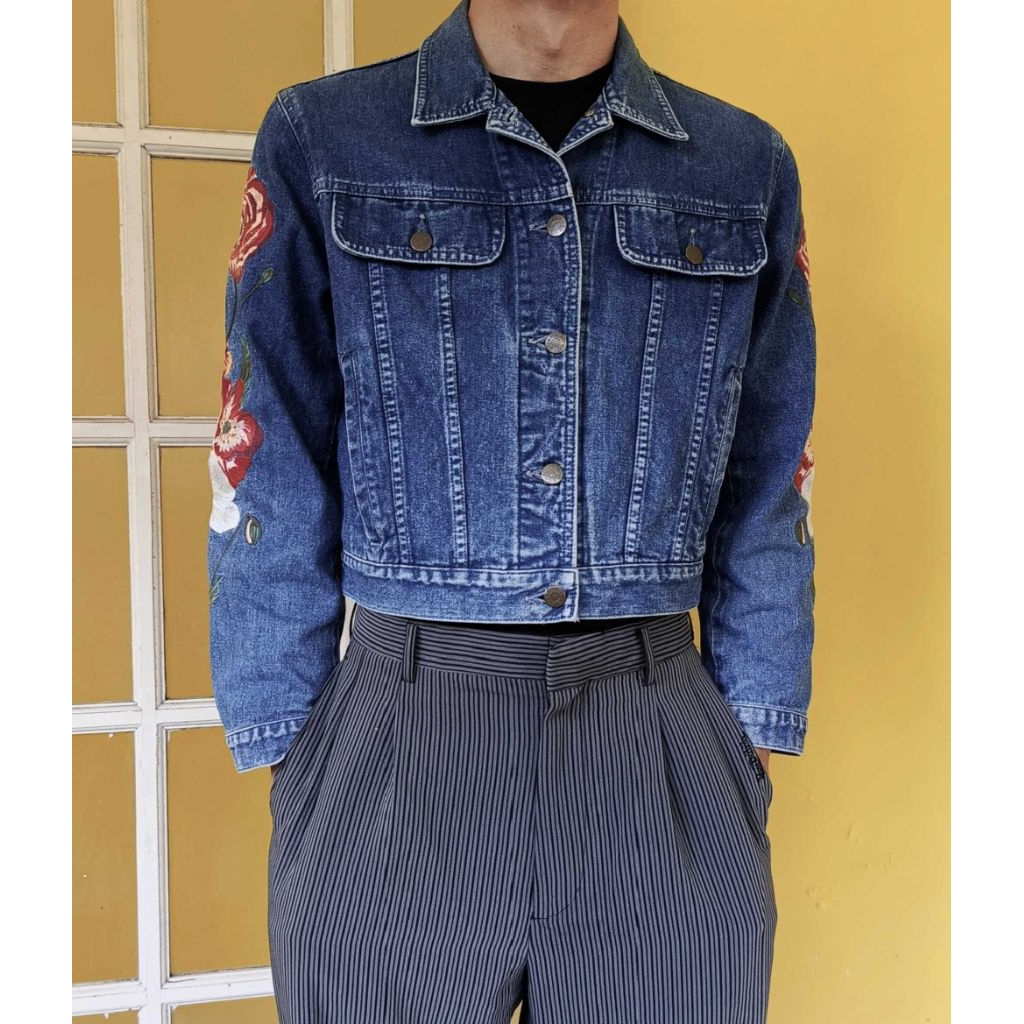 Jaket Jeans Denim KENZO Flower Embroidery