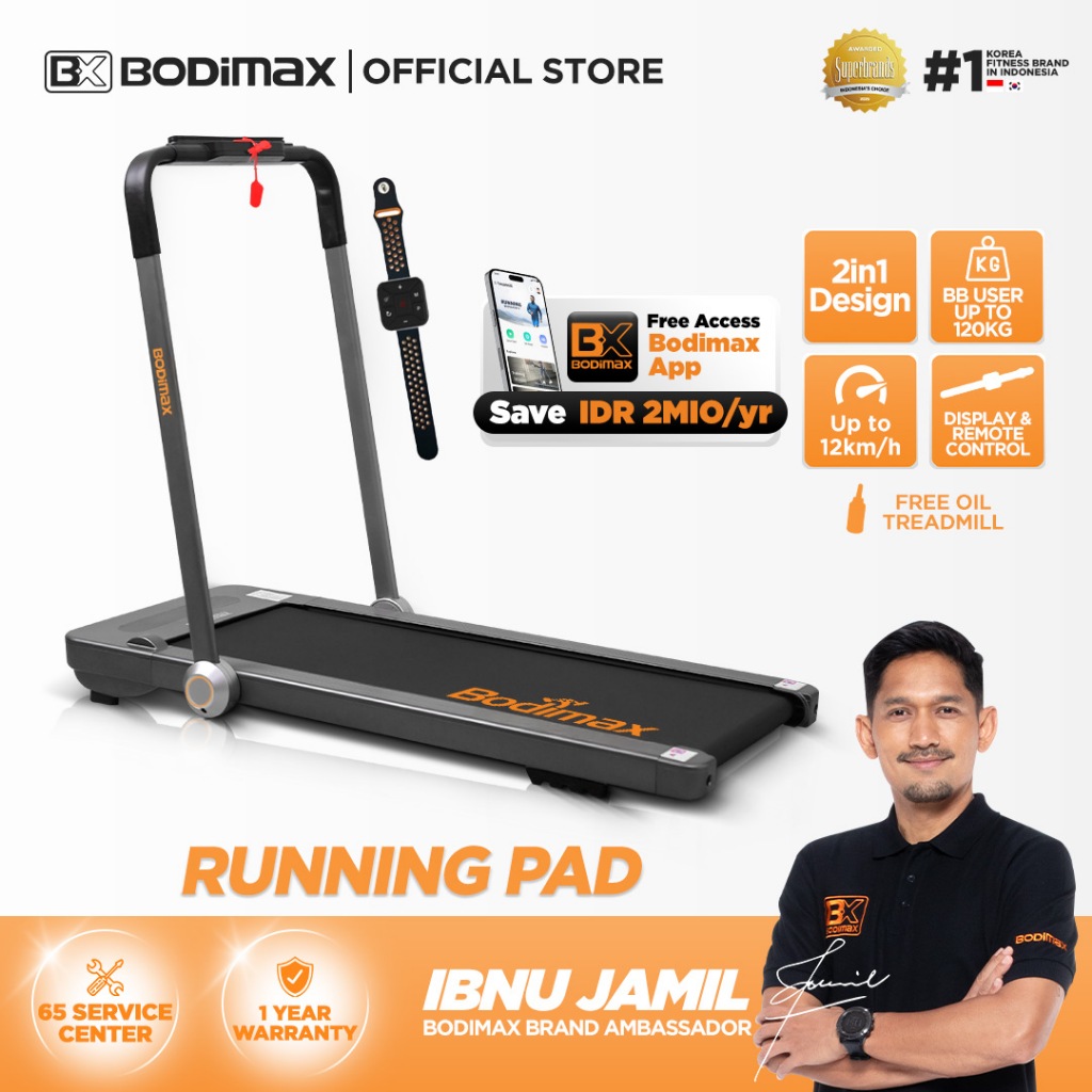 Bodimax Running Pad ULTIMA - Treadmill Putih 180x79.5 cm, Max Load 130 kg