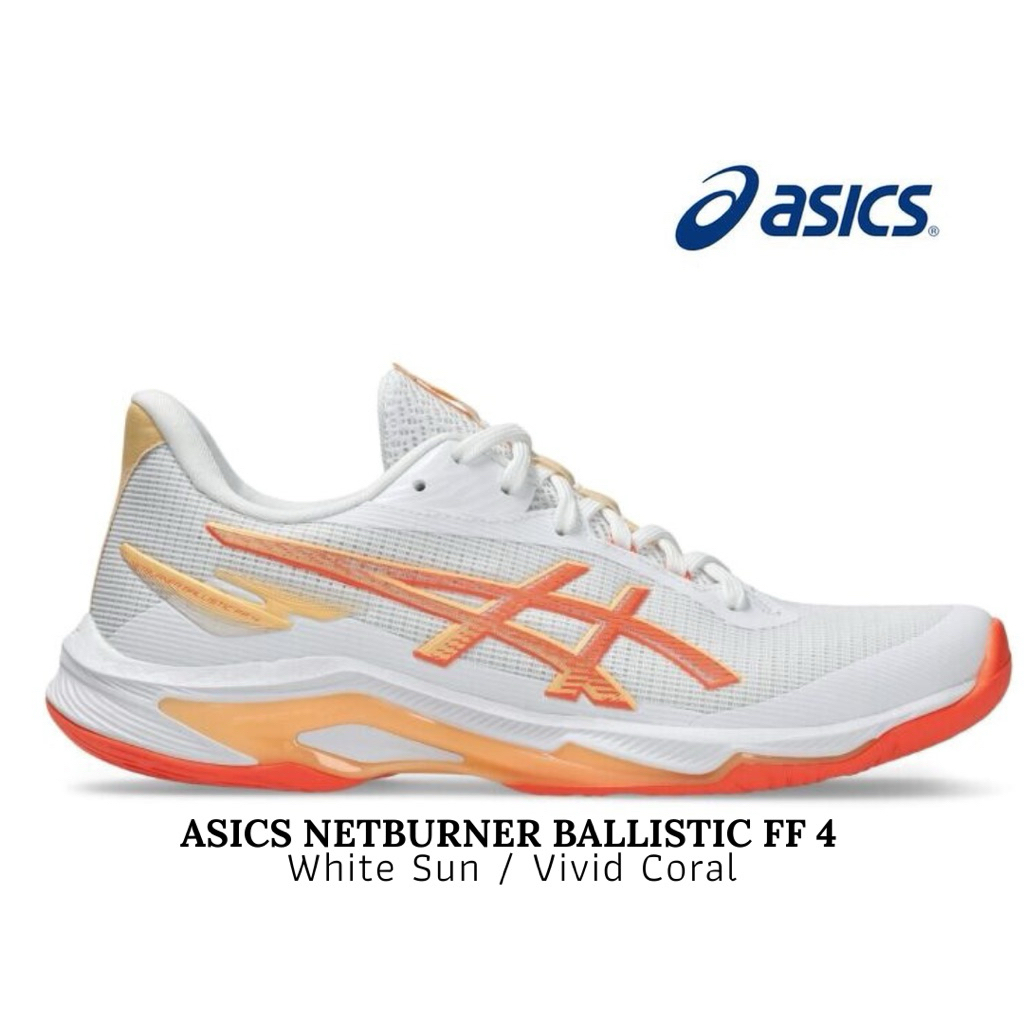 Sepatu Voli Wanita Asics Netburner Ballistic FF4 White Sun / Vivid Coral