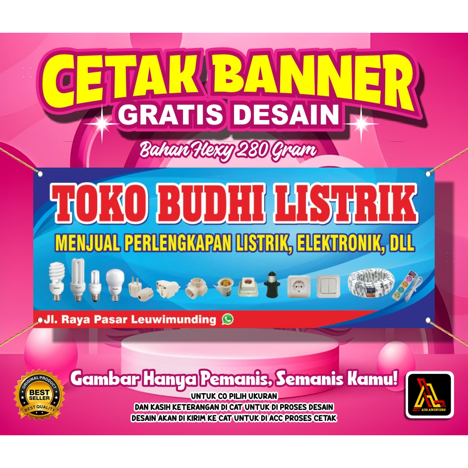 BANNER TOKO LISTRIK / SPANDUK TOKO ELEKTRONIK CUSTOM TERLARIS FREE DESAIN COD