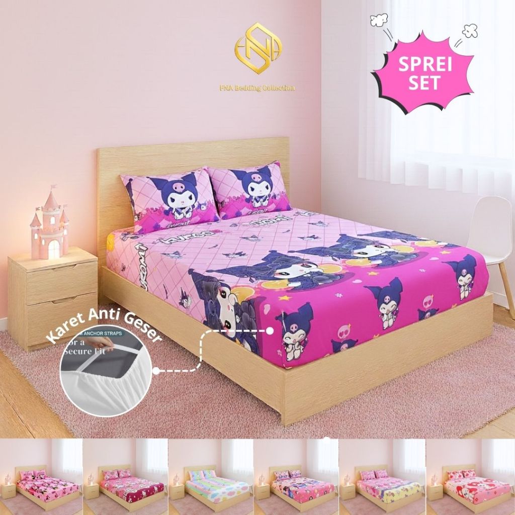SPREI SET/Sprei+Sarban Sargul Motif Gambar Karakter Anak Perempuan Ukuran Kasur Single-Extra King