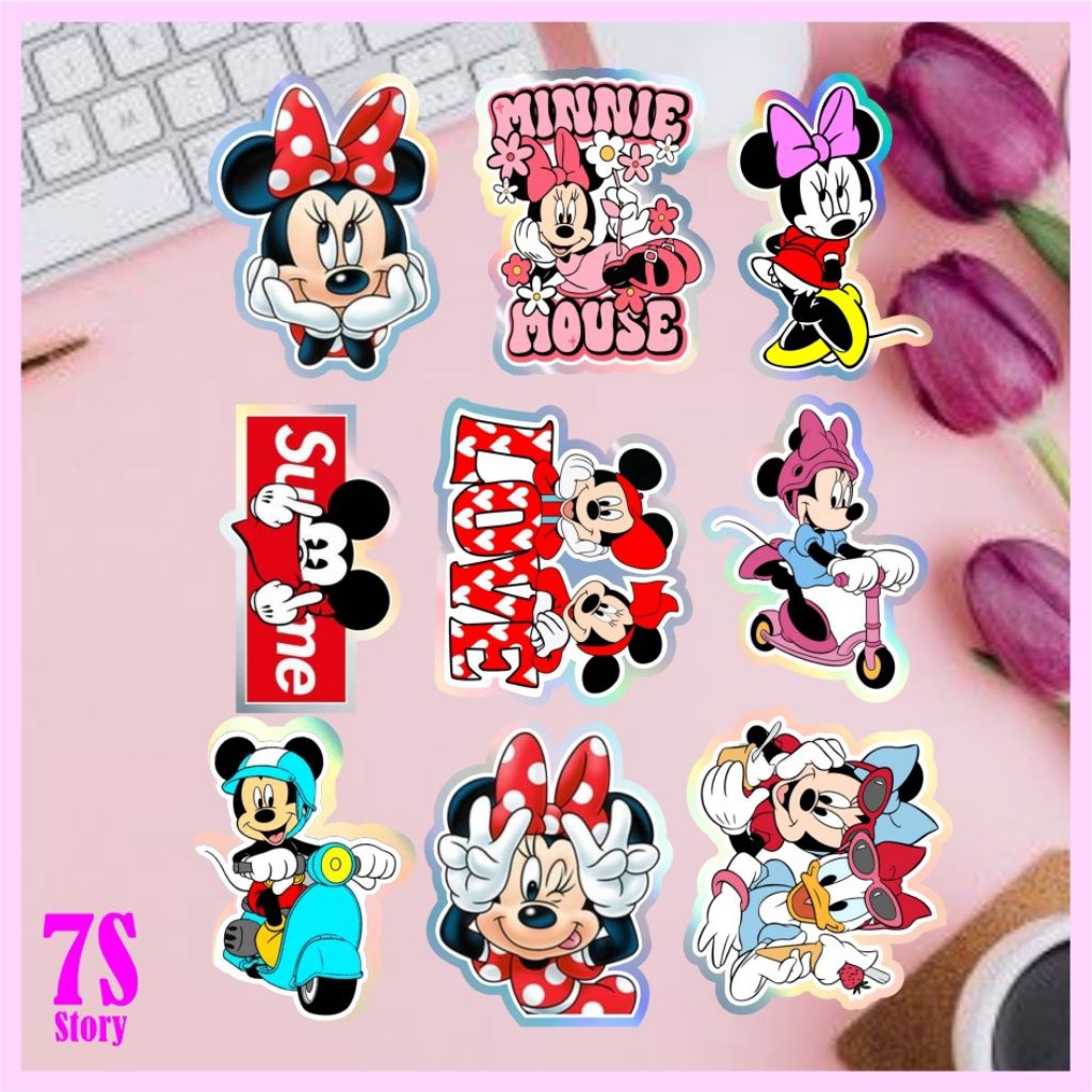 stiker micky and minnie mouse,stiker anak,mainan anak,stiker hp,laptop,tumbler,gelas,stiker helm,sti