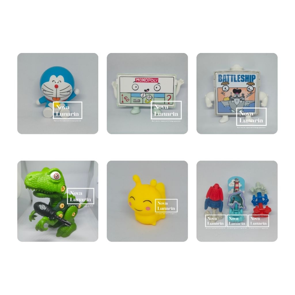 [PRELOVED] Mainan Doraemon, Figure McDonald Hasbro Monopoly dan Battleship, Kinderjoy, Boromon, dan 