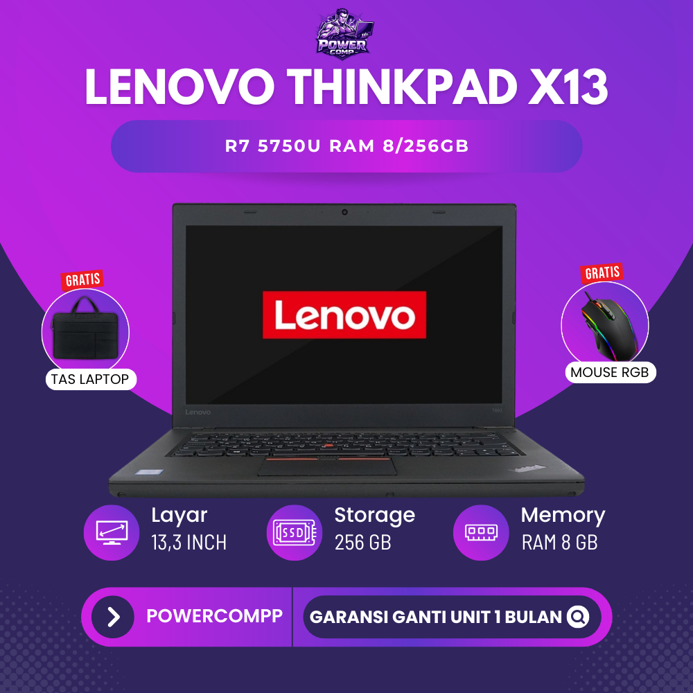 Laptop Lenovo Thinkpad X13 Ryzen 5 Ram 8/256GB - Laptop Thinkpad Second Murah