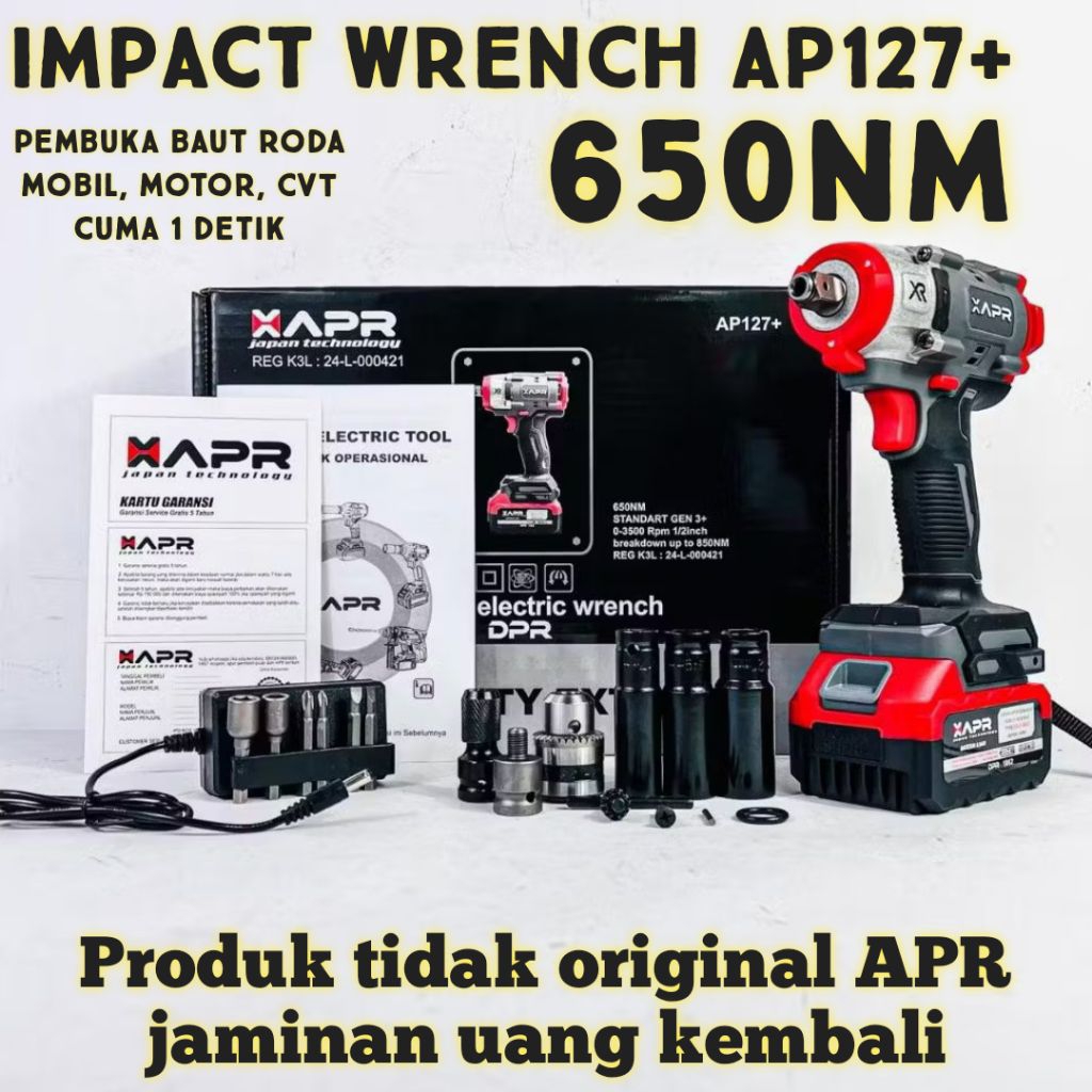 Impact APR AP127+ Mesin impact wrench pembuka baut 650Nm 10cell 1Batrei brushless terlaris APR JAPAN