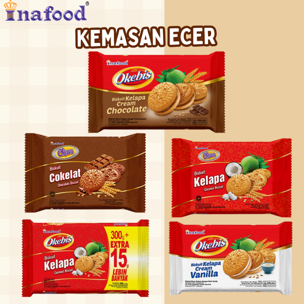 Okebis Biskuit Kelapa | Biskuit Coklat 300 gram inafood |Biskuit cream coklat kelapa