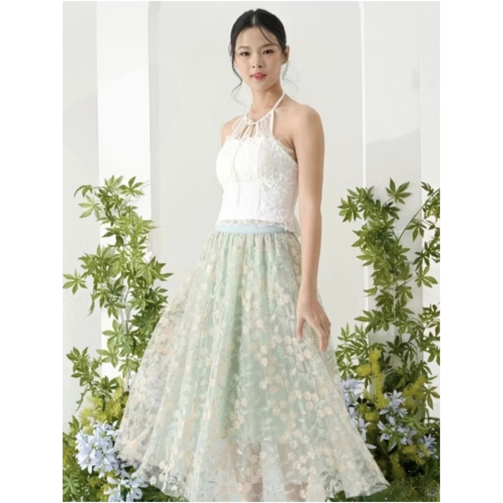 Rok Tutu 3D Flower Korean Style/ Maxi Skirt Motif Bunga Timbul (New)