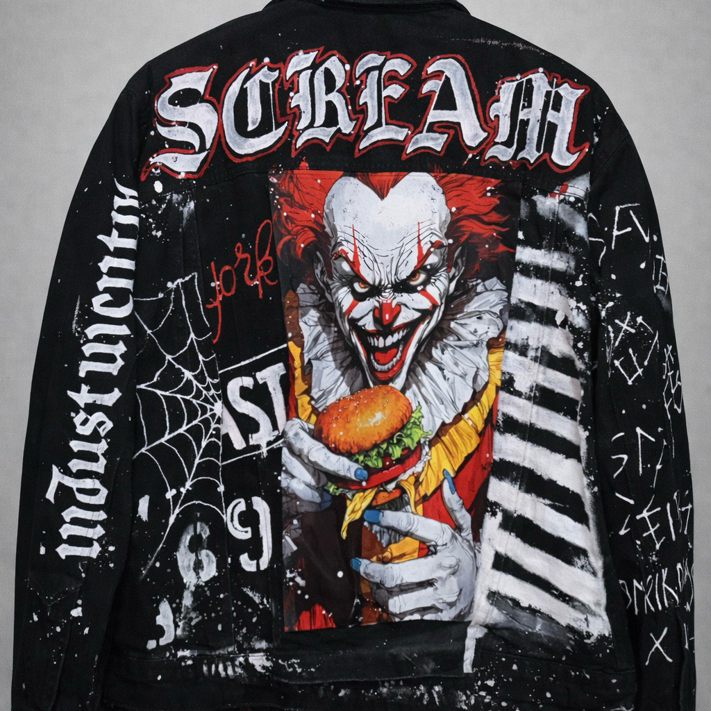 Jaket Denim Custom Joker Streetwear Oversize | Jaket Jeans Lukis Unisex