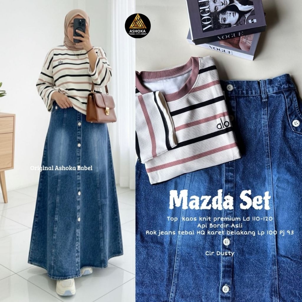 MAZDA CURLY MAHIRA MECCA MUTIA EMELI SET BY MEISA STORE SET ROK JEANS KEMEJA COTTON PREMIUM MOTIF ST