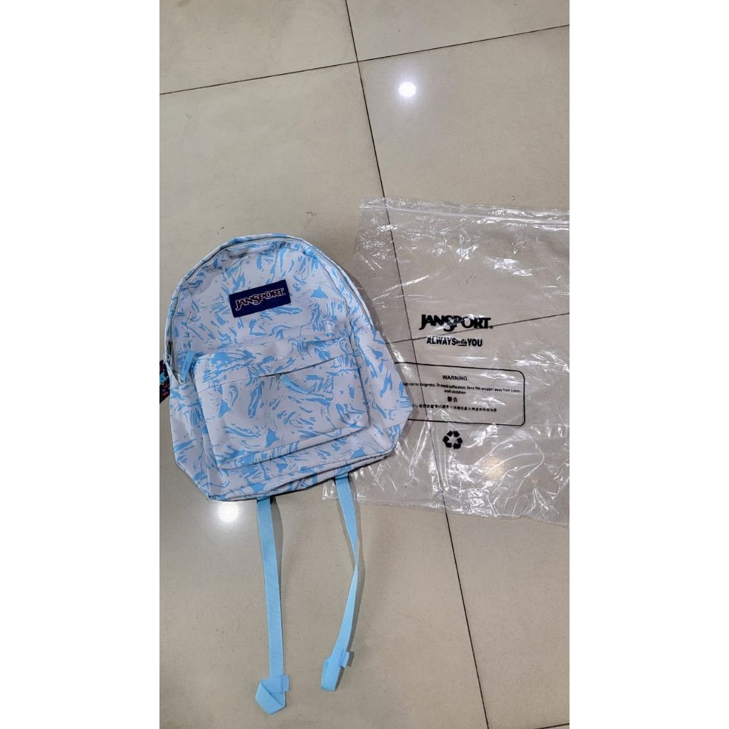 tas rangsel jasport premium motif art putih biru JS full embos