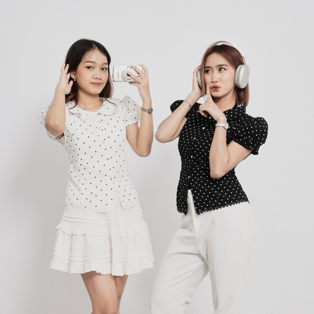 HOT DEALS BLOUSE TOP POLKADOT CROP BLOUSE ATASAN WANITA BLOUSE POLKADOT CROP ATASAN CROP WANITA