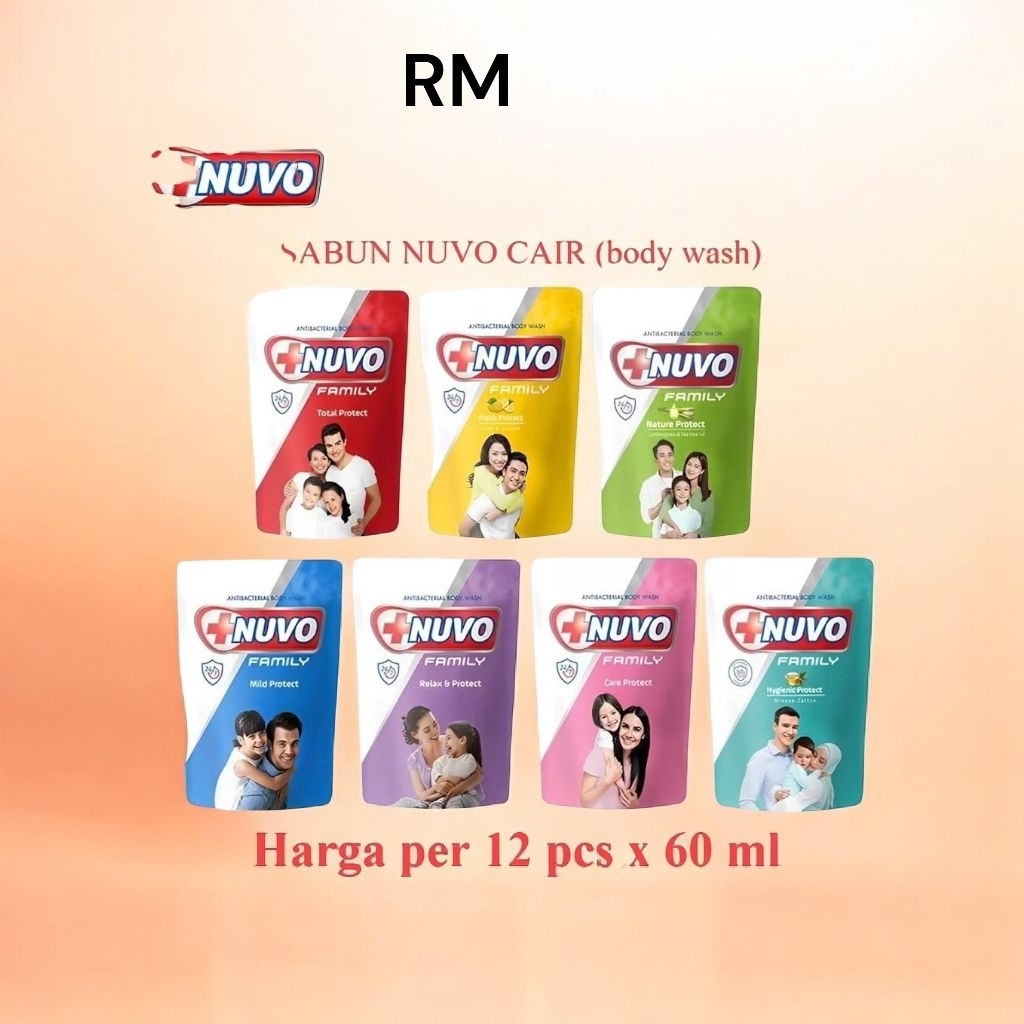 isi 10 Pcs  NUVO CAIR BODYWASH isi 60ML /sabun cair kemasan kecil NUVO FAMILY LIQUID ANTI BACTERIAL 