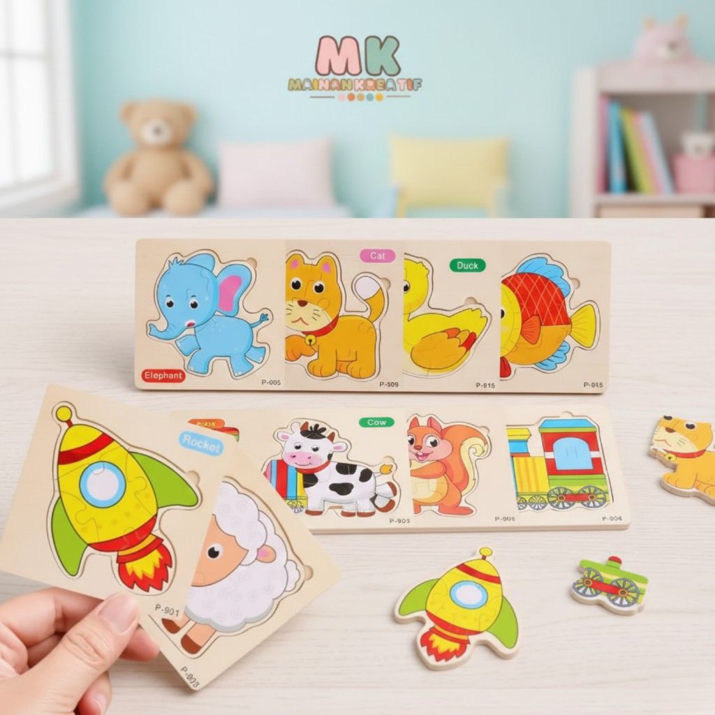 MK103 Mainan Puzzle Kayu Anak Hewan Kartun / Mainan Edukasi Anak Bayi 1-3 Tahun /  Puzzle Toys