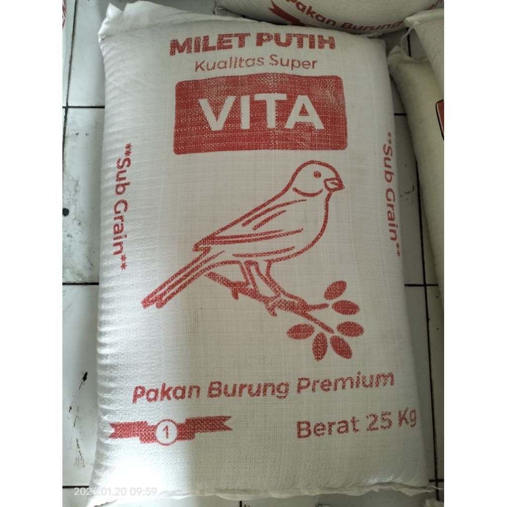 milet putih 25 kg, 1 Karung merk vita, packing aman double karung